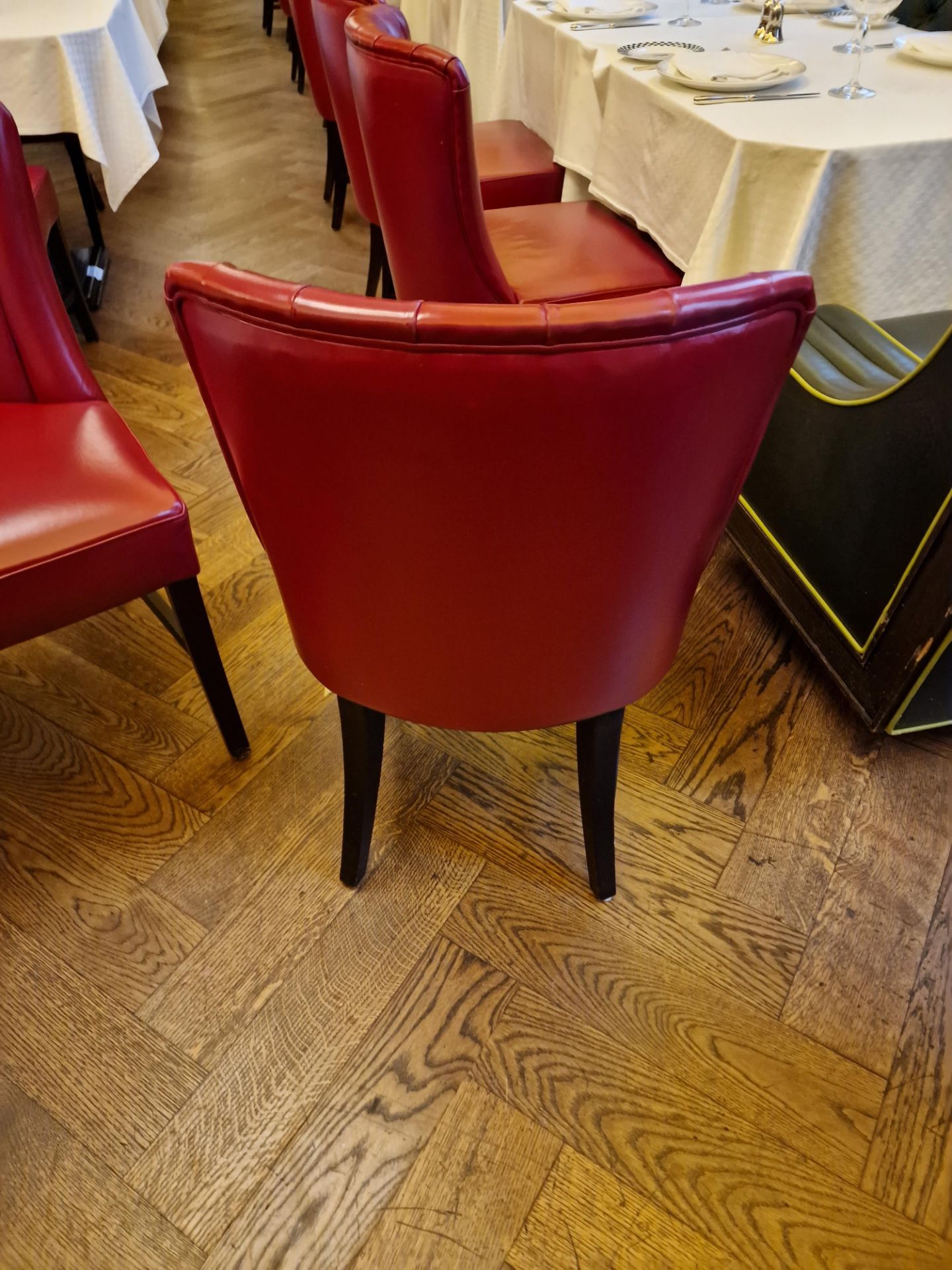 A pair of bespoke Robert Angell dining chair Featuring a classic armless design, red leather - Image 5 of 5