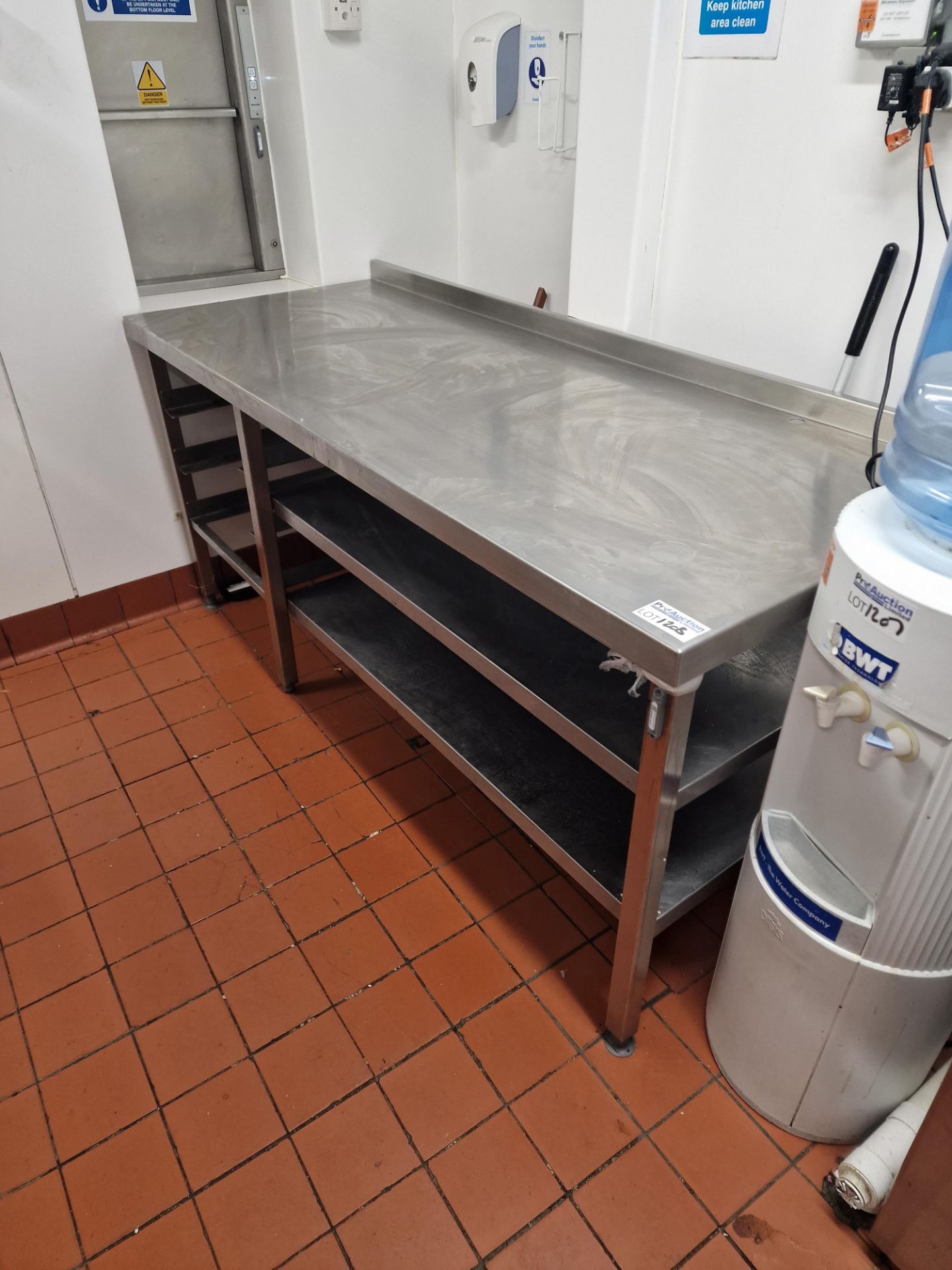 Stainless Steel Preparation Table With Two Shelves And Upstand With Rack Tray Storage 18 5x 75 x