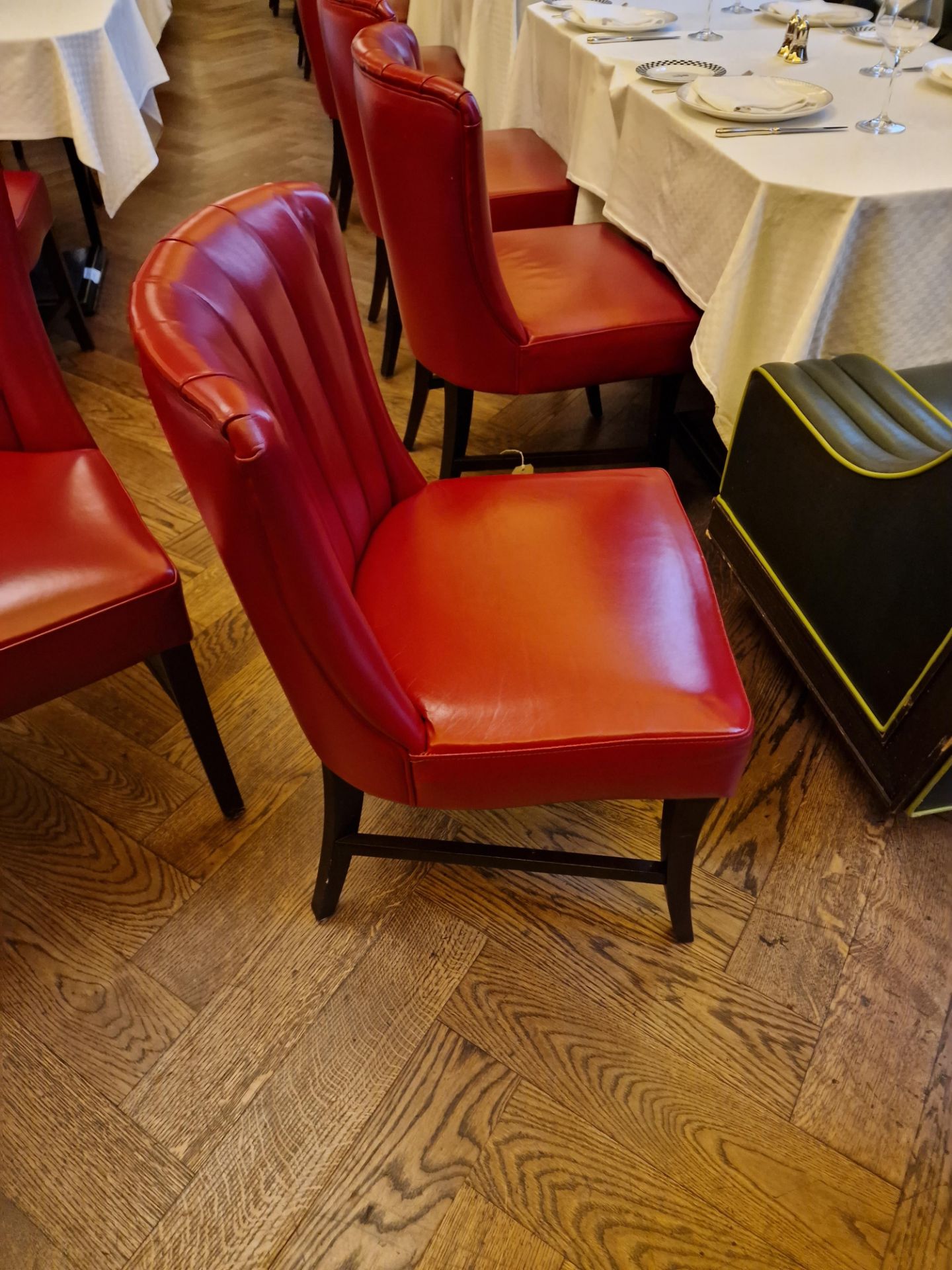 A pair of bespoke Robert Angell dining chair Featuring a classic armless design, red leather - Image 4 of 5