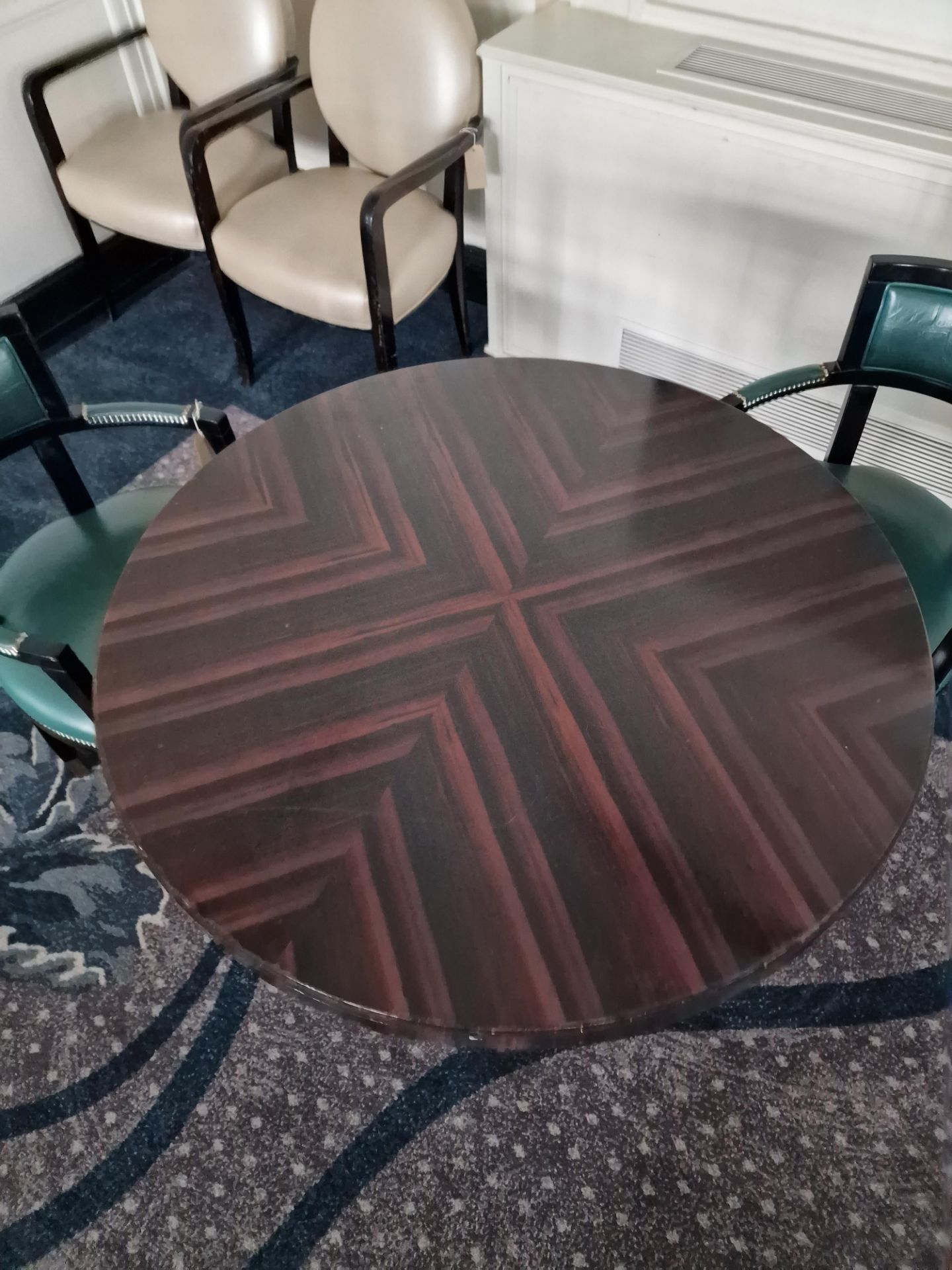 Circular dining table art deco style macassar ebony and palm veneer on solid timber frame mounted - Bild 4 aus 5