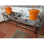 Stainless Steel Commercial Double Basin Utensil Sink With Double Drainer 245 x 61 x 86cm