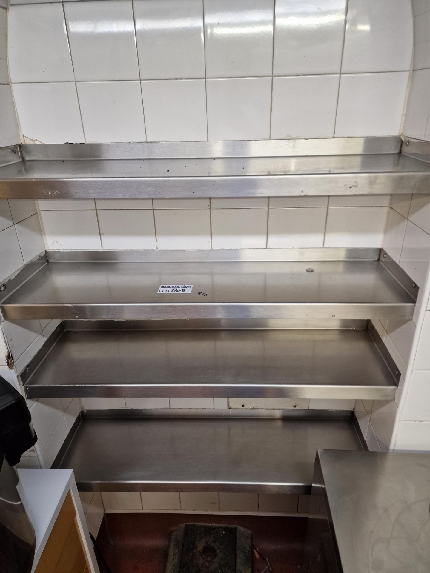 4 x Stainless Steel Wall Mounted Shelves 92 x 25cm