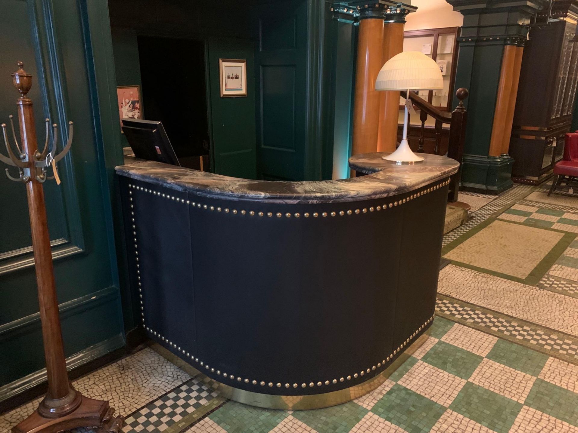 A Robert Angell Bespoke Reception Counter on Timber Frame The Marble Top Carved And Polished With An