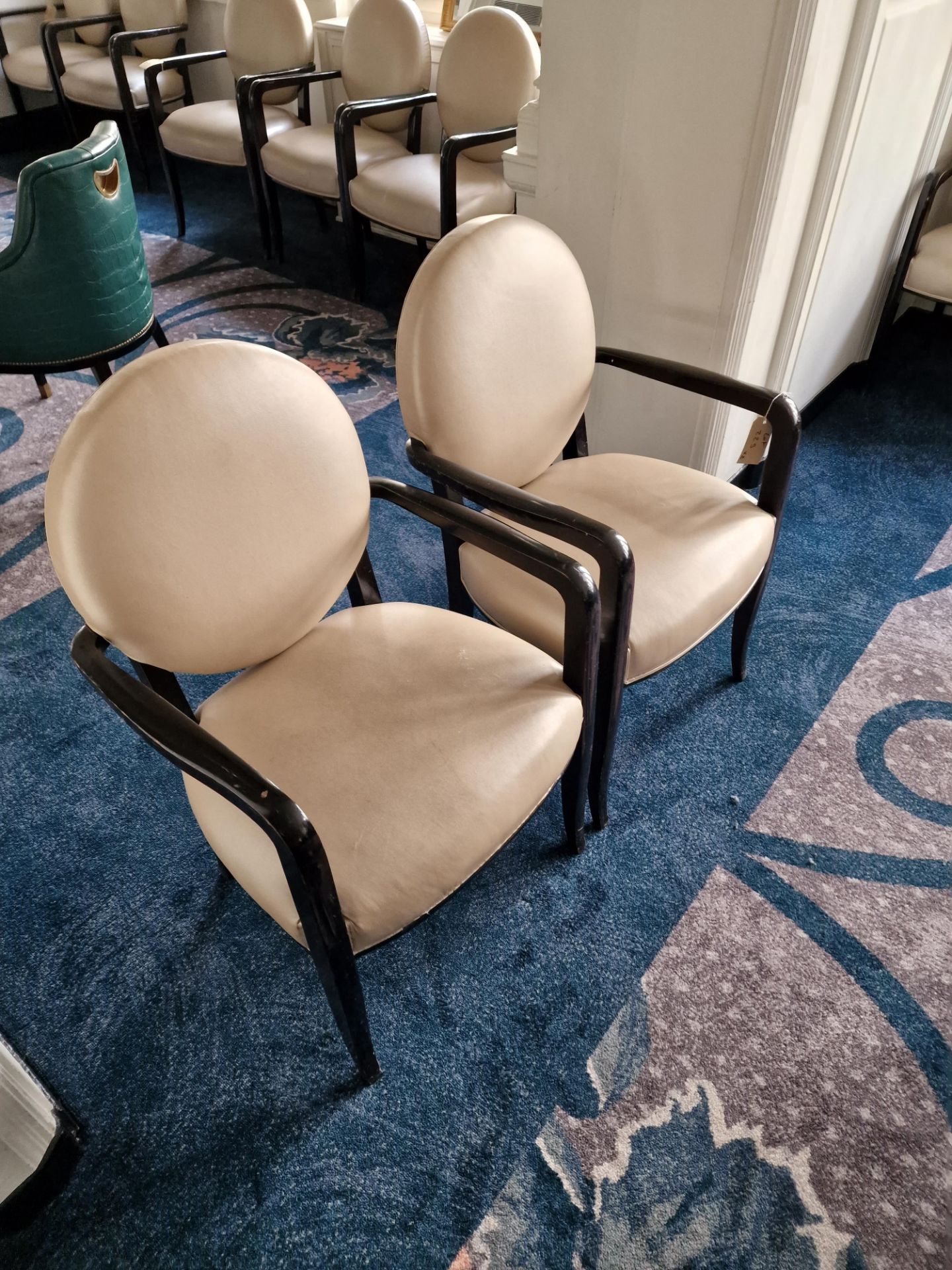 A pair of French style round back armchairs upholstered in champagne gold leather the round back - Image 5 of 8