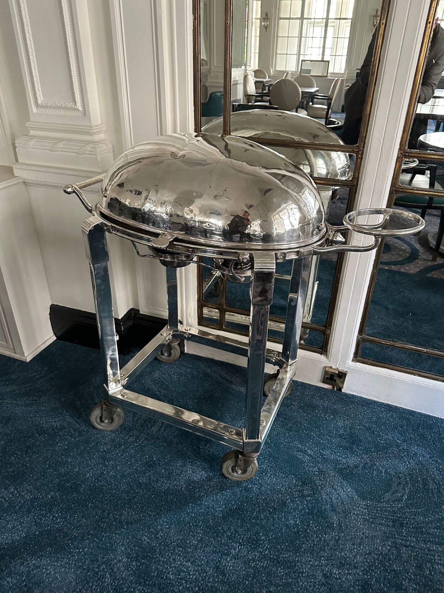 A Silver Plated Meat Carving Trolley With Roll Over Lid Cover And Bowl Holder. (Bowl Not Included) - Image 4 of 4