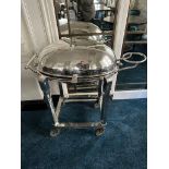 A Silver Plated Meat Carving Trolley With Roll Over Lid Cover And Bowl Holder. (Bowl Not Included)