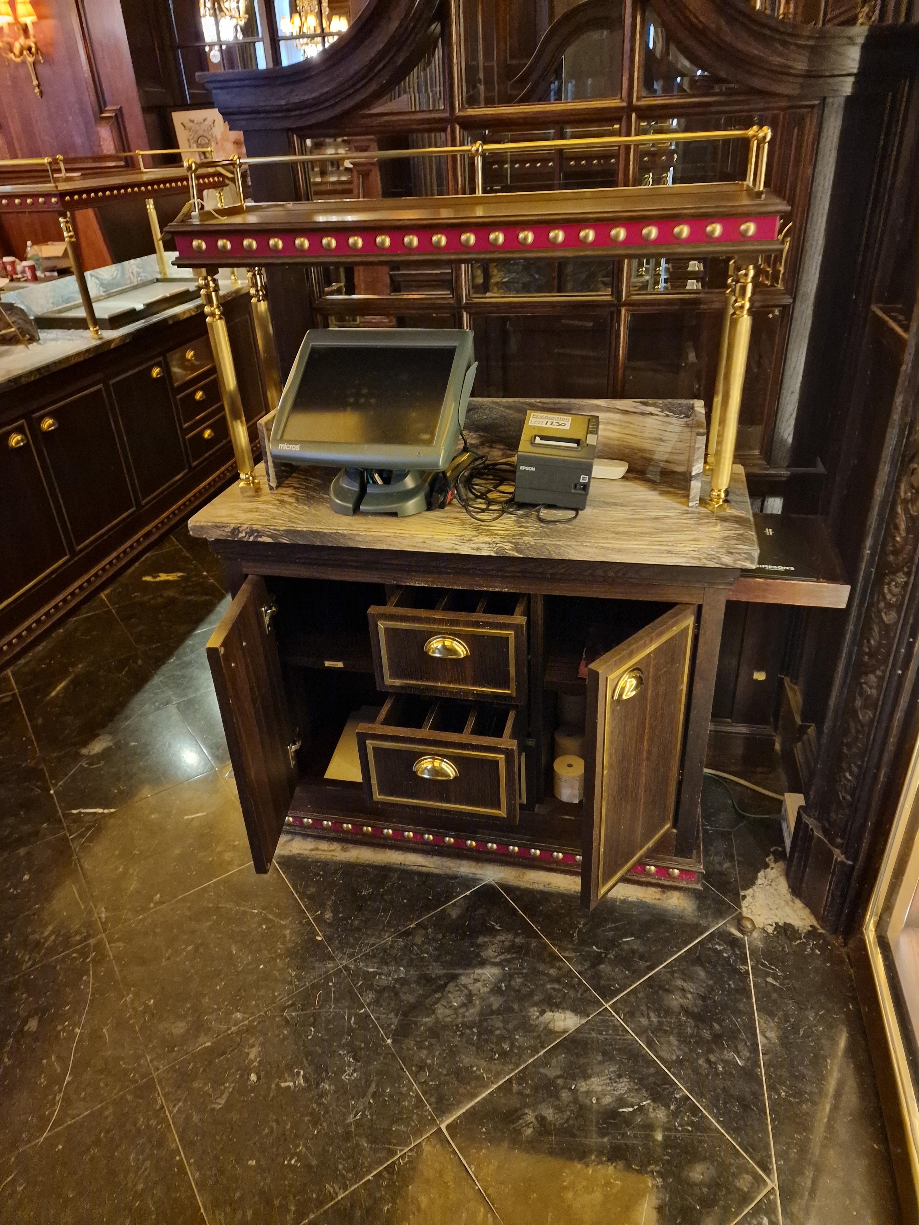 A bespoke Robert Angell marble top dumb waiter station two door three drawer timber unit in oiled - Image 4 of 4