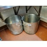 2 x Stainless Steel Commercial Stock Pots 53 x 50cm And 51 x 49cm Approximately 110 Litre And 100