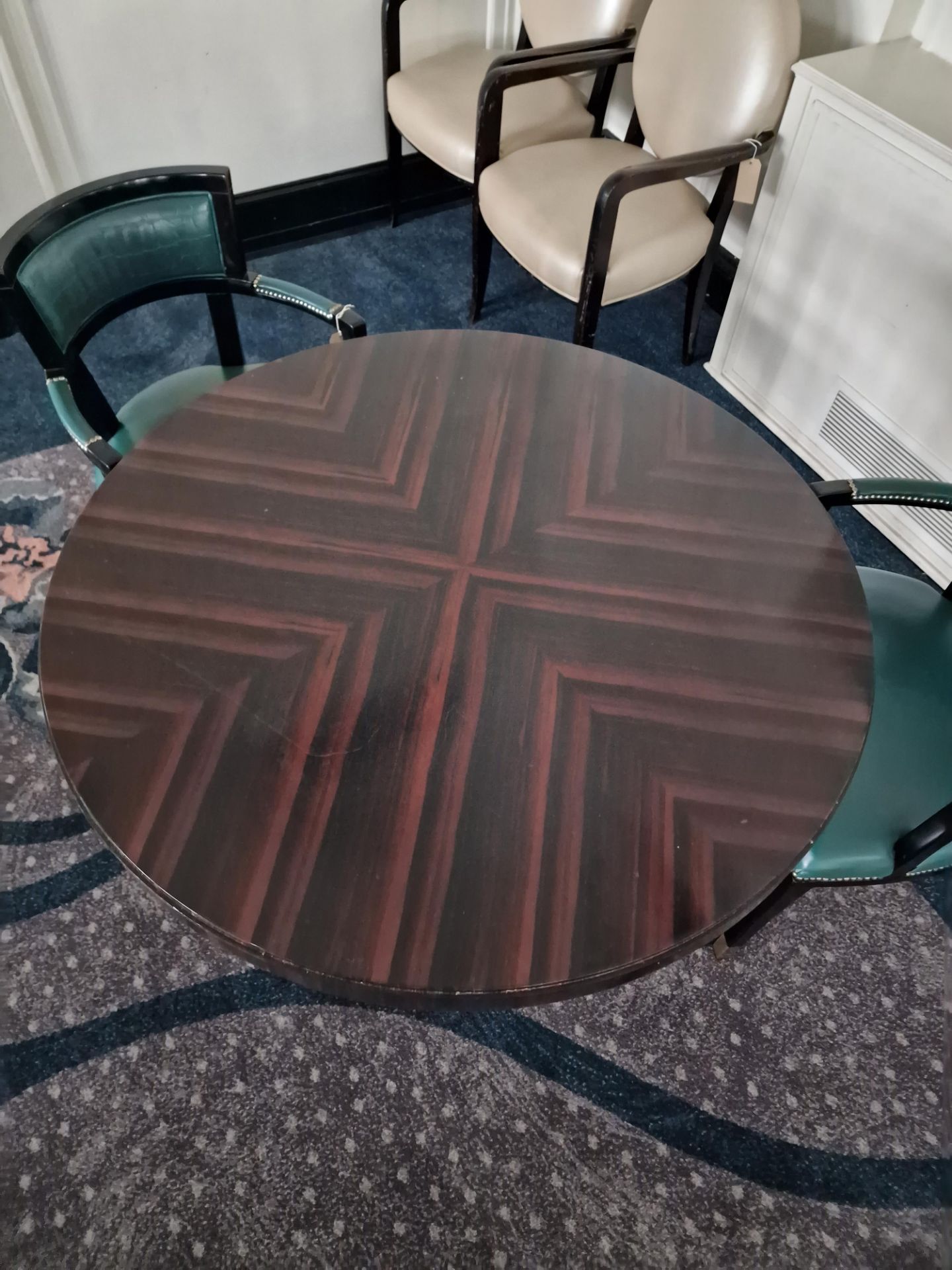 Circular dining table art deco style macassar ebony and palm veneer on solid timber frame mounted - Bild 5 aus 5