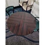 Circular dining table art deco style macassar ebony and palm veneer on solid timber frame mounted