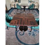 Square dining table art deco style macassar ebony and palm veneer on solid timber frame mounted on a