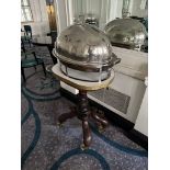 Mahogany Meat Carving Unit With Silver Plated Lid And Stand. Mahogany Baluster Frame On Brass Caster