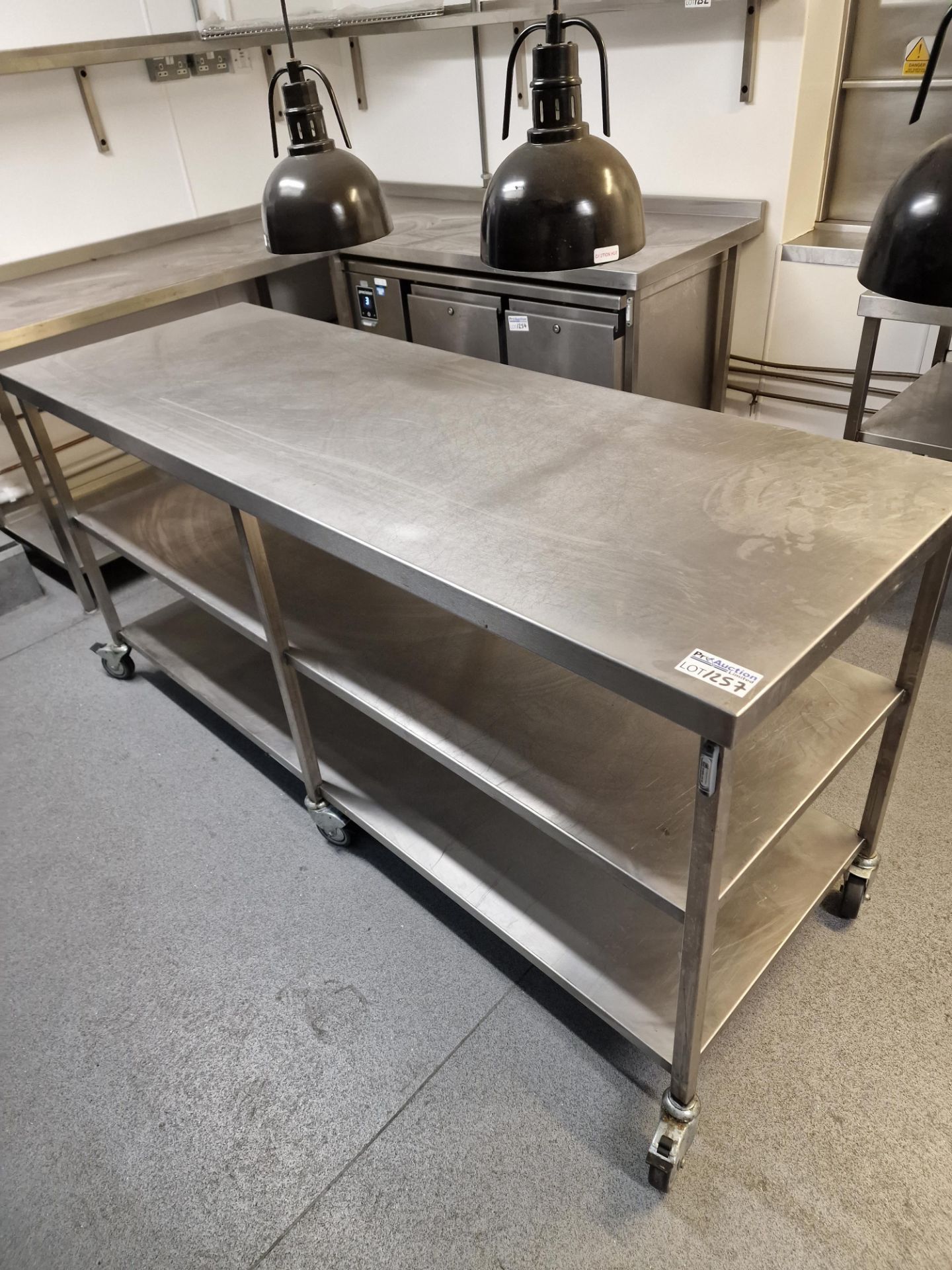 Stainless Steel Mobile Preparation Table With Two Under Shelves 200 x 70 x 95cm