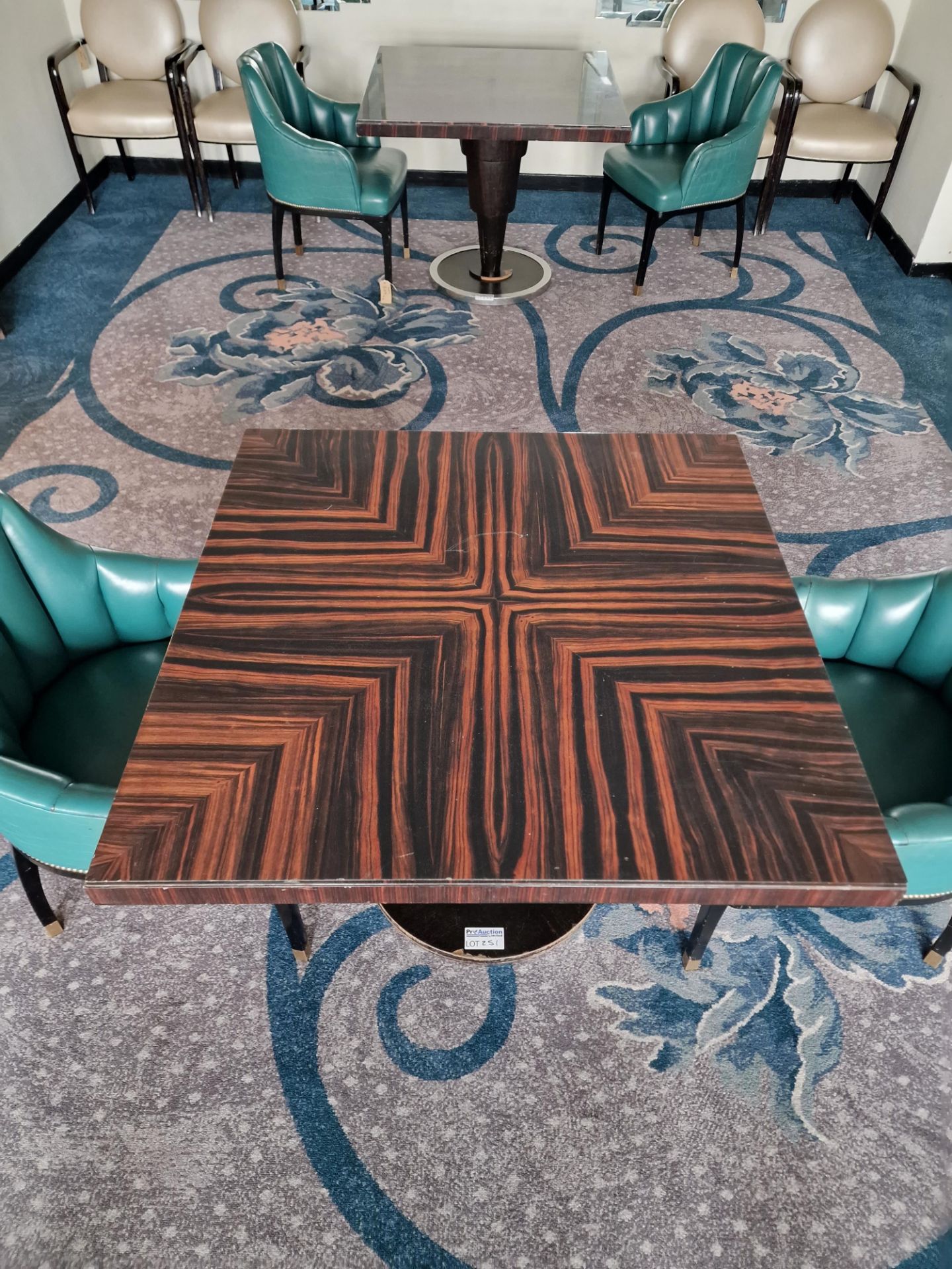 Square dining table art deco style macassar ebony and palm veneer on solid timber frame mounted on - Bild 2 aus 3
