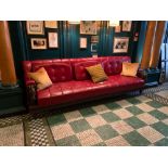 A Bespoke Robert Angell Timber Seating Bench Upholstered in Tufted And Sticked Red Leather The Oak