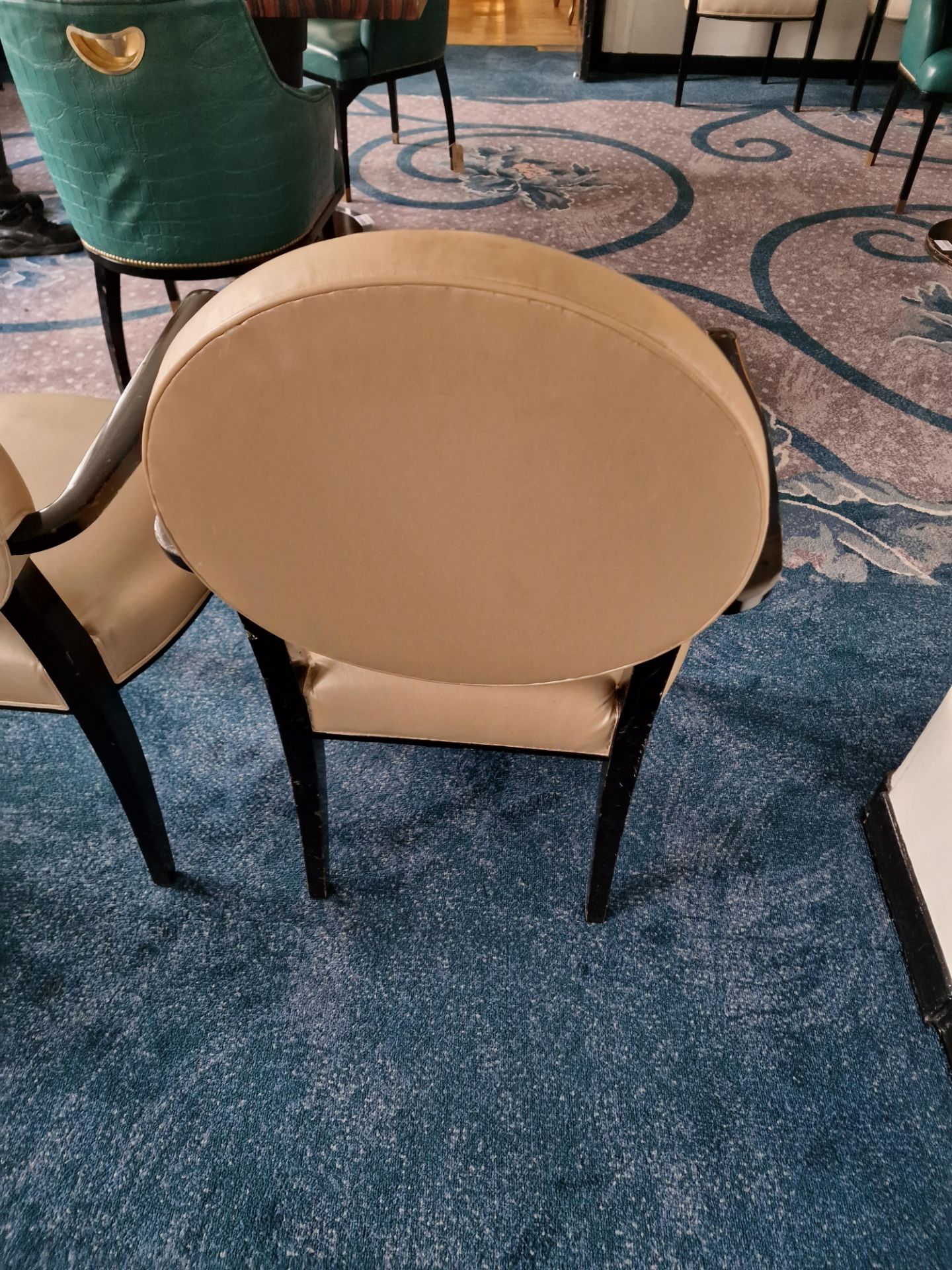 A pair of French style round back armchairs upholstered in champagne gold leather the round back - Image 5 of 8
