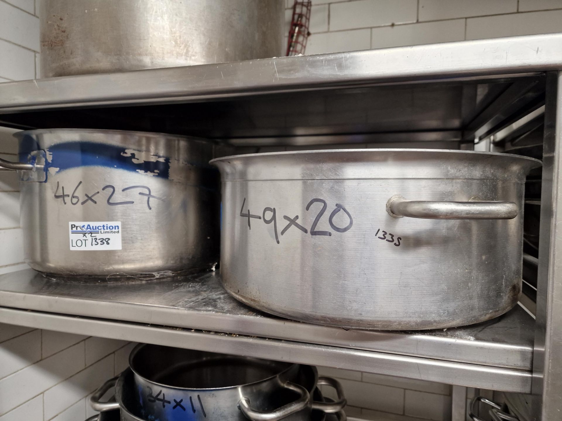 2 x Stainless Steel Commercial Stock Pots 46 x 27cm And 49 x 20cm Approximately 45 Litre And 38