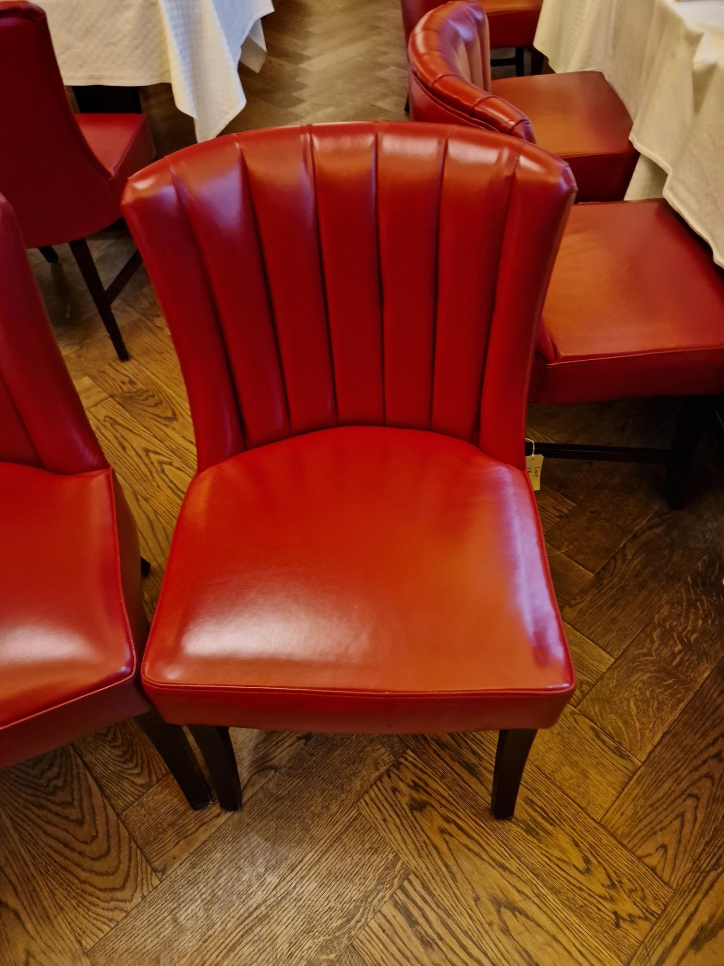 A pair of bespoke Robert Angell dining chair Featuring a classic armless design, red leather - Image 3 of 5