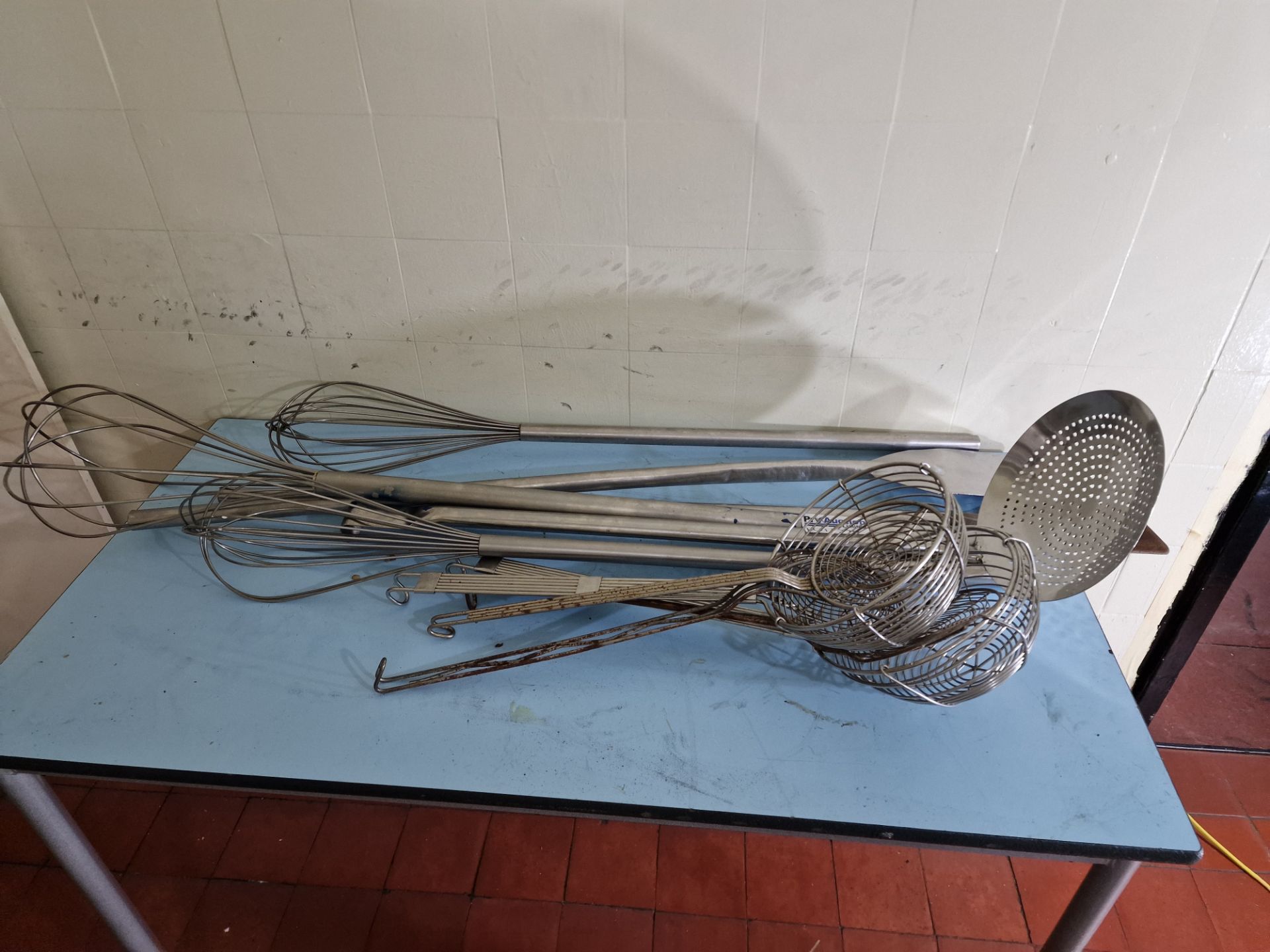 Various Large Stainless Steel Pasta Scoops, Paddles And Whisks