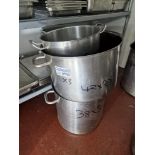 3 x Stainless Steel Heavy Duty Commercial Stock Pots 38 X36cm 42 x 23cm And 32 x 28cm