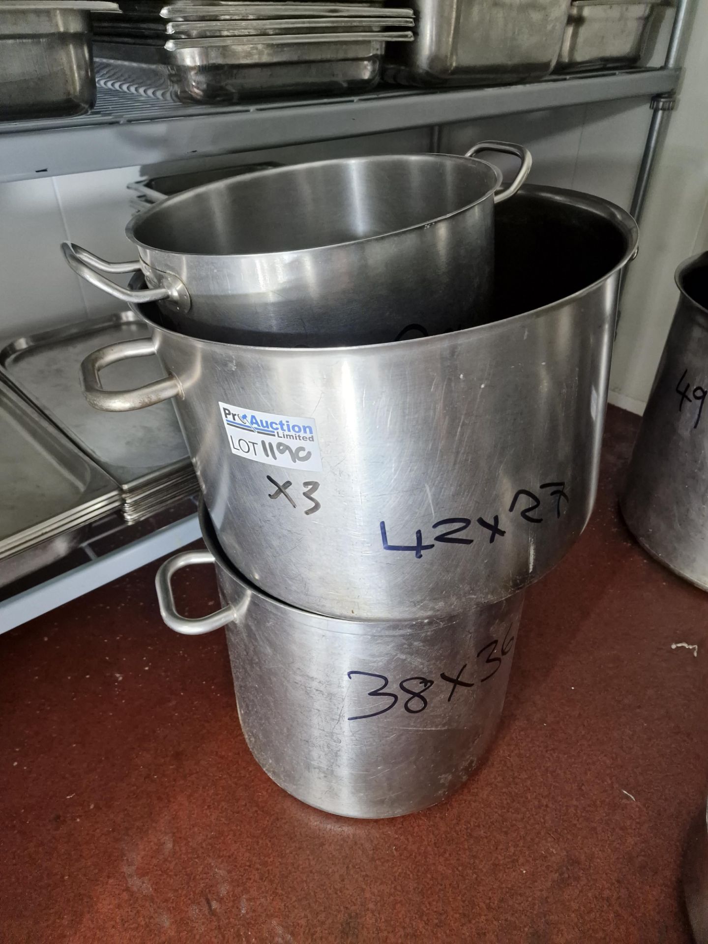 3 x Stainless Steel Heavy Duty Commercial Stock Pots 38 X36cm 42 x 23cm And 32 x 28cm