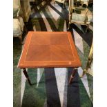 Square Coffee Table With Chess Board Design Inlay Top With Gilt Highlights Mounted On Round Turned