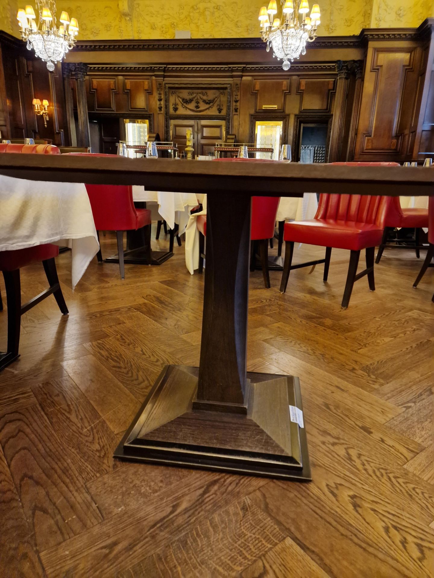 A bespoke Robert Angell Churchill dining table the oak top mounted above a shaped square pedestal - Image 2 of 5