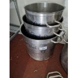 3 x Stainless Steel Heavy Duty Commercial Stock Pots 49 x 46cm. 42 x 40cm And 38 x 36cm