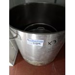 3 x Stainless Steel Heavy Duty Commercial Stock Pots 49 x 45cm, 38 x 22cm And 30 x 17cm