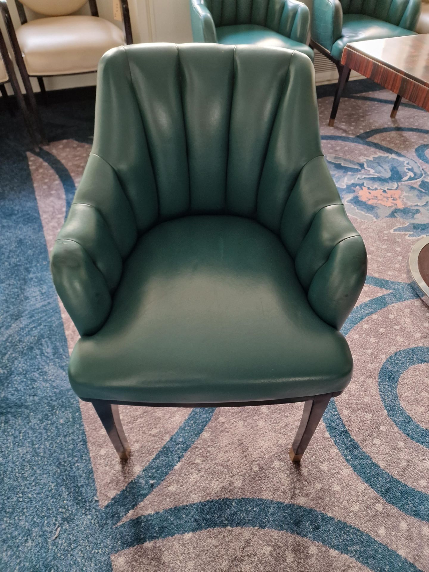 A pair of armchairs upholstered in green leather with a stud pin detailing the arm partially - Image 9 of 9