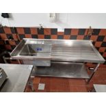 Stainless Steel Commercial Utensil Sink Right Hand Drainer With Undershelf 168 x 60 x 86cm