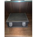 A Leather Case Storage Box in The Form Of A Book External Stud Clasp Internally Lined 26 x 23 x