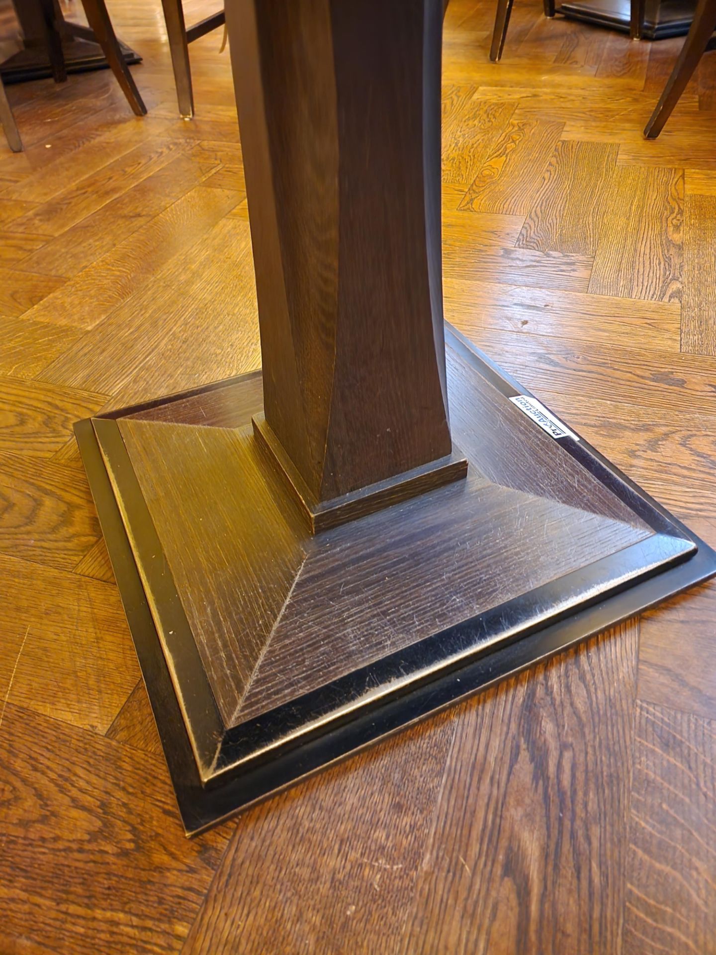 A bespoke Robert Angell Churchill dining table the oak top mounted above a shaped square pedestal - Image 3 of 5