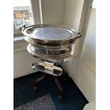 Mahogany Meat Carving Unit With Mahogany Baluster Frame On Caster Wheels With 2 Stainless Steel Tray