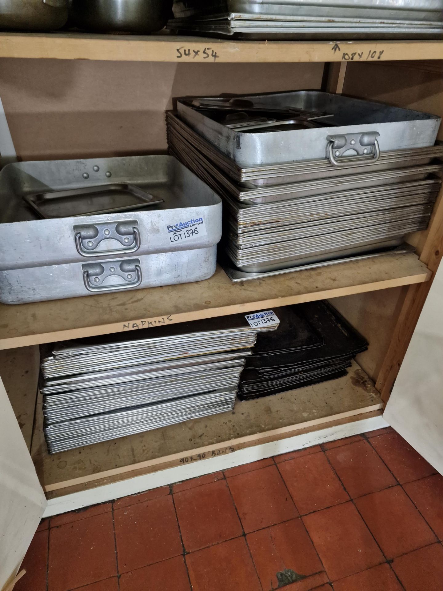 Various Stainless Roasting Tins, Pans And Trays Contained Over 2 Bays