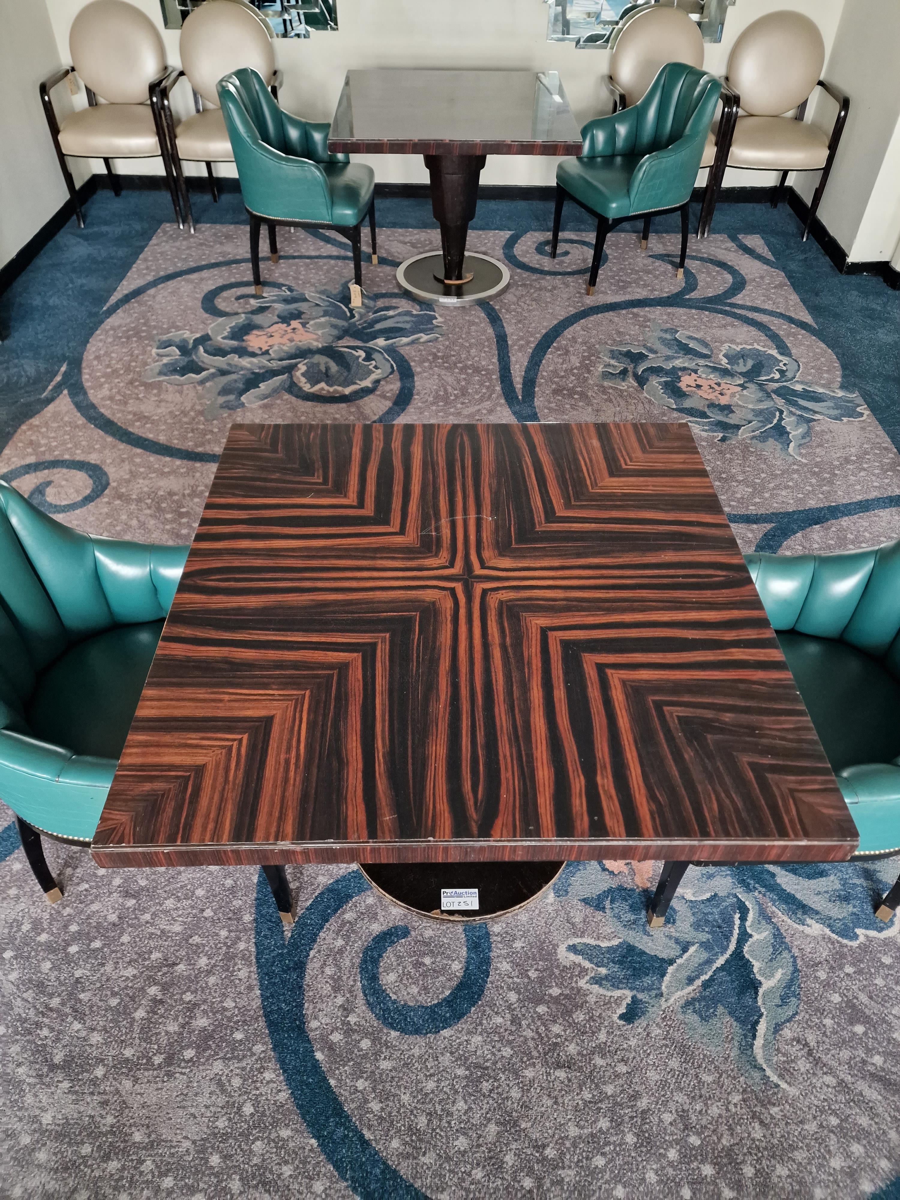 Square dining table art deco style macassar ebony and palm veneer on solid timber frame mounted on a - Image 3 of 4