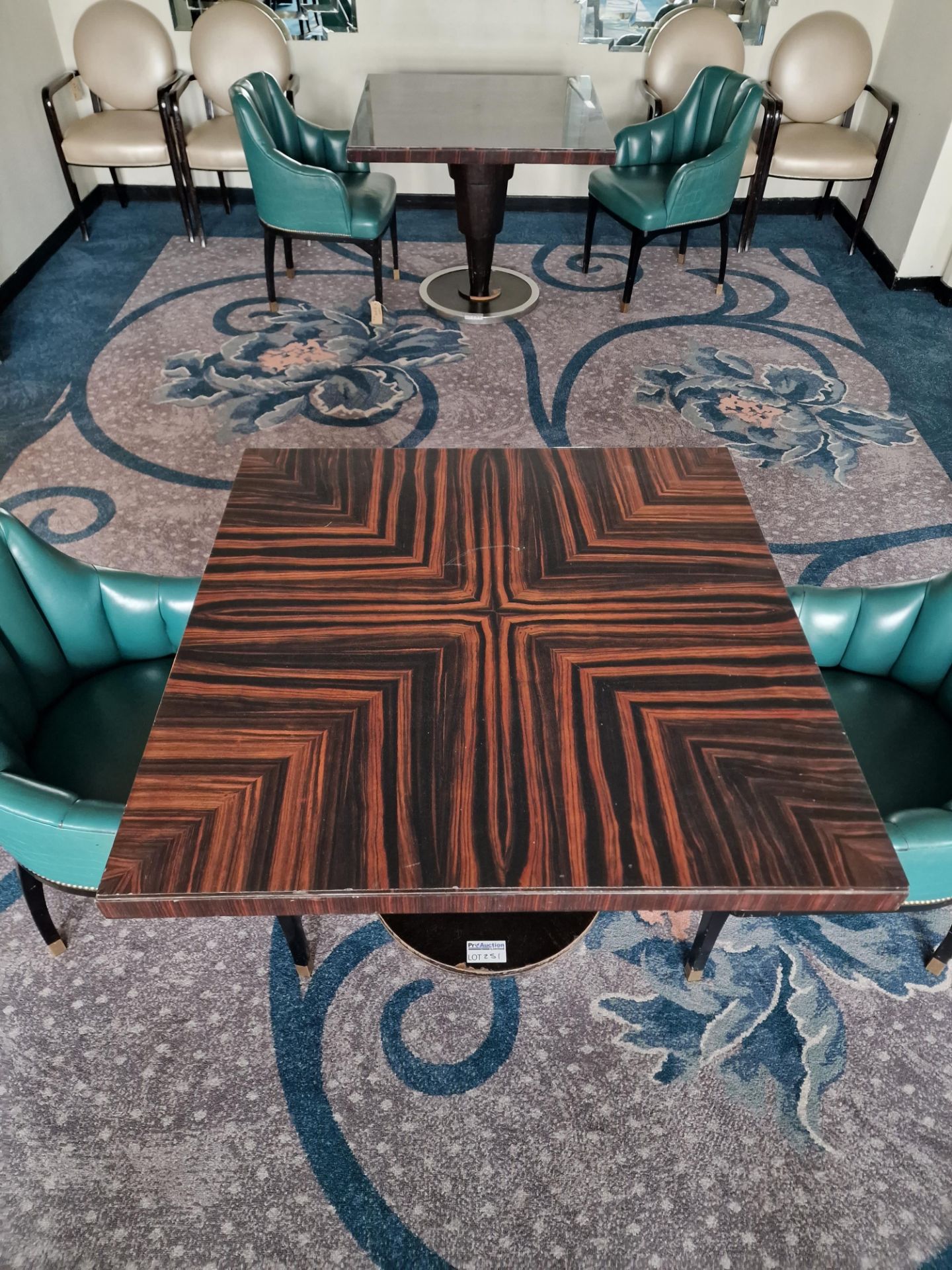 Square dining table art deco style macassar ebony and palm veneer on solid timber frame mounted on - Bild 3 aus 3