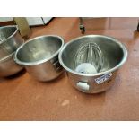 2 x Stainless Steel Planetary Mixer Bowls 34 x 30cm 27 Litre With A Hook And Whisk Attachment