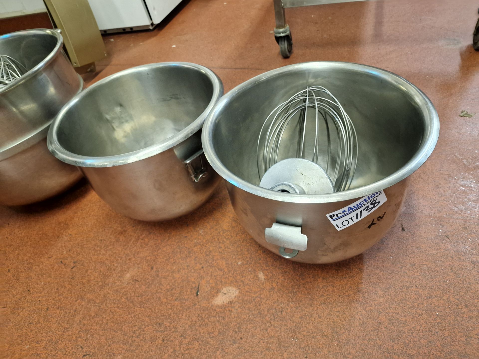 2 x Stainless Steel Planetary Mixer Bowls 34 x 30cm 27 Litre With A Hook And Whisk Attachment
