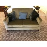 Contemporary Two Seater Sofa In Taupe Upholstery With Square Arms With Scatter Cushions 150 x 80 x