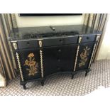 Black Lacquer Hand Decorated Chinoiserie Serpentine Commode By Restall Brown And Clennell The Six