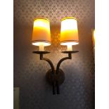 A Pair Of Dernier And Hamlyn Twin Arm Antique Bronzed Wall Sconces With Shade 51cm (Room 514)