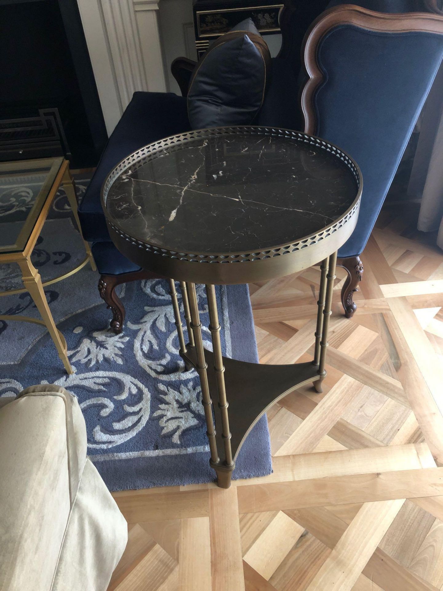A Regency Style Marble-Top Metal Bouillotte Table Having A Bronze Framed Marble Top Supported By