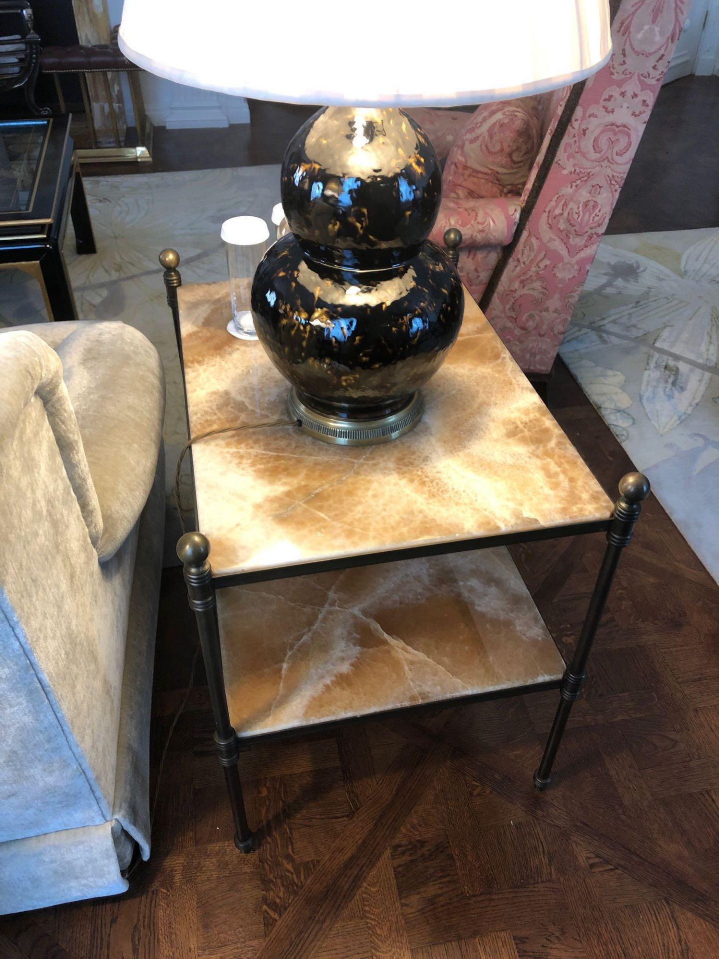 A Marble And Bronze Two Tier Side Table On Cast Frame 50 x 70 x 63cm (Room 517/8)