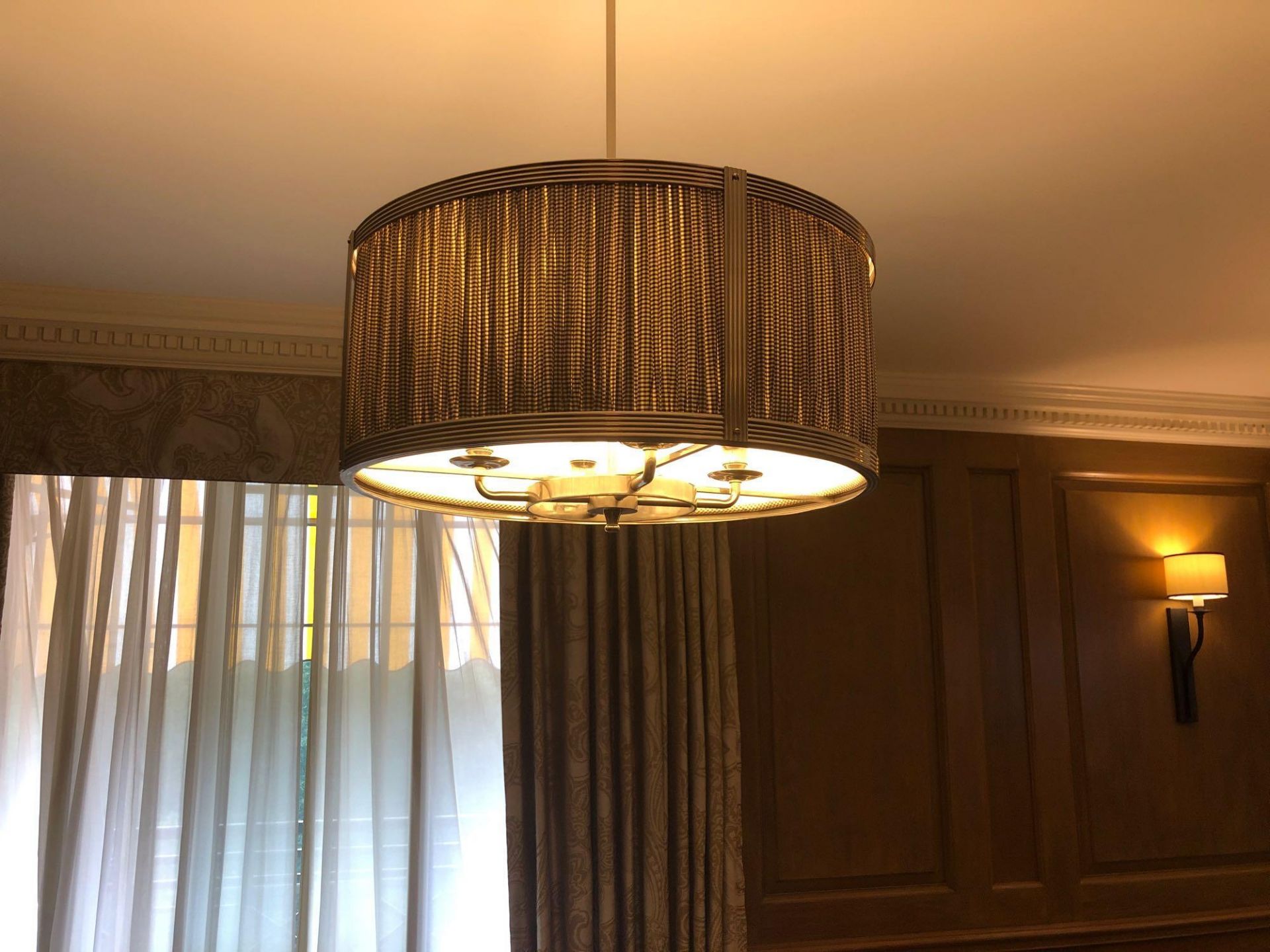 Drum Style Pendant Steel Frame With Pleated Shade 53cm Diameter (Room 510)