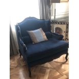 Louis XV Style Loveseat Mahogany Carved With Floral Patina And Cabriole Legs Blue Upholstered 100