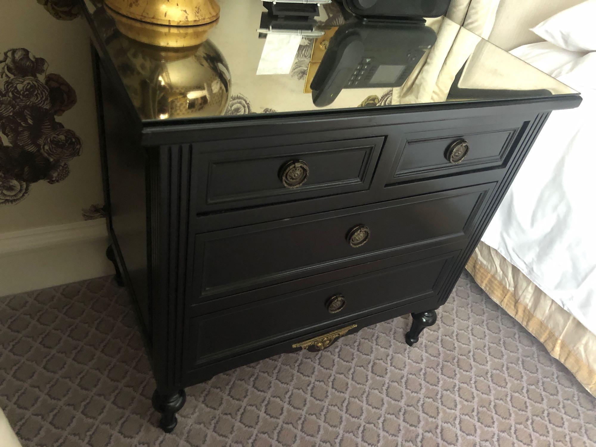 A Pair Four Drawer Mirrored Top Commode Chests Raised By Four Block Feet With A Square Carved - Image 2 of 3