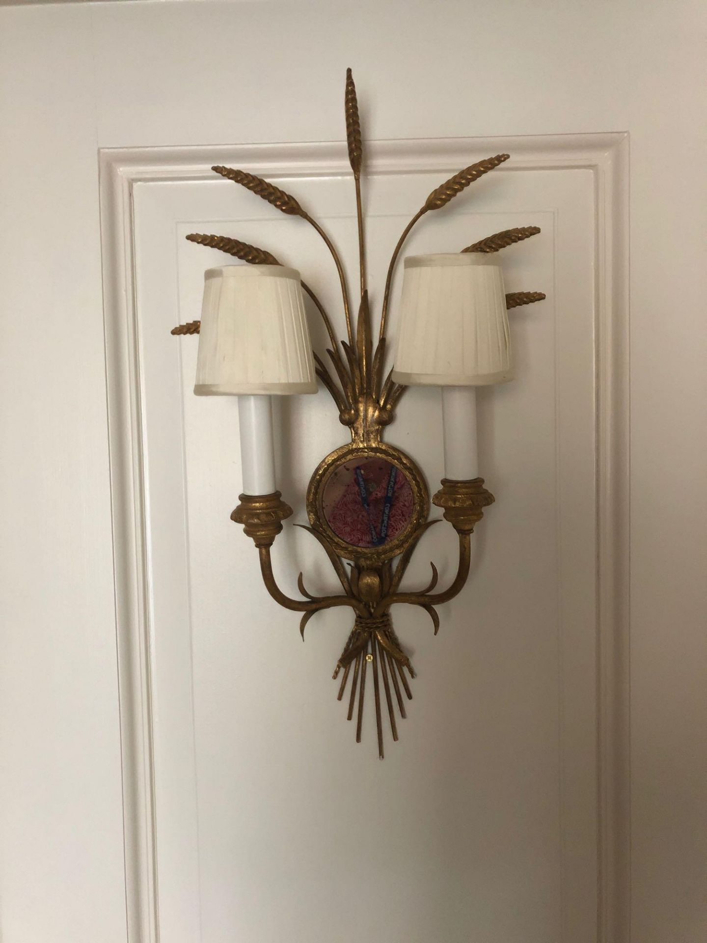 A Pair Of Wall Appliques Twin Arm In A Elegant Wheatsheaf Motif And A Small Decorative Mirror