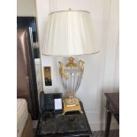 A Pair Of Laudarte Crystal Table Lamps Inserts And Decorations In 24ct Gold With Shade 95cm Tall (