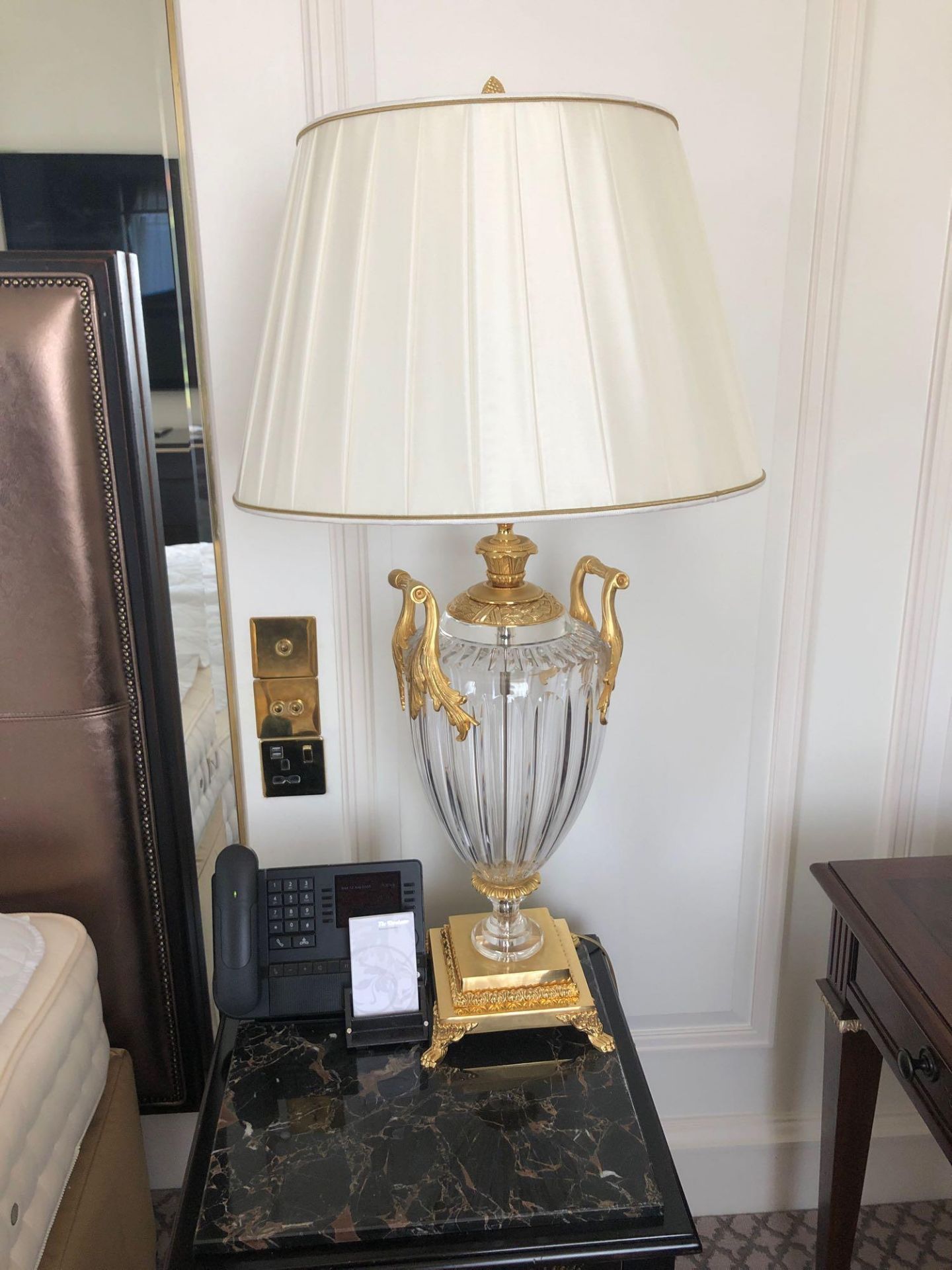 A Pair Of Laudarte Crystal Table Lamps Inserts And Decorations In 24ct Gold With Shade 95cm Tall (